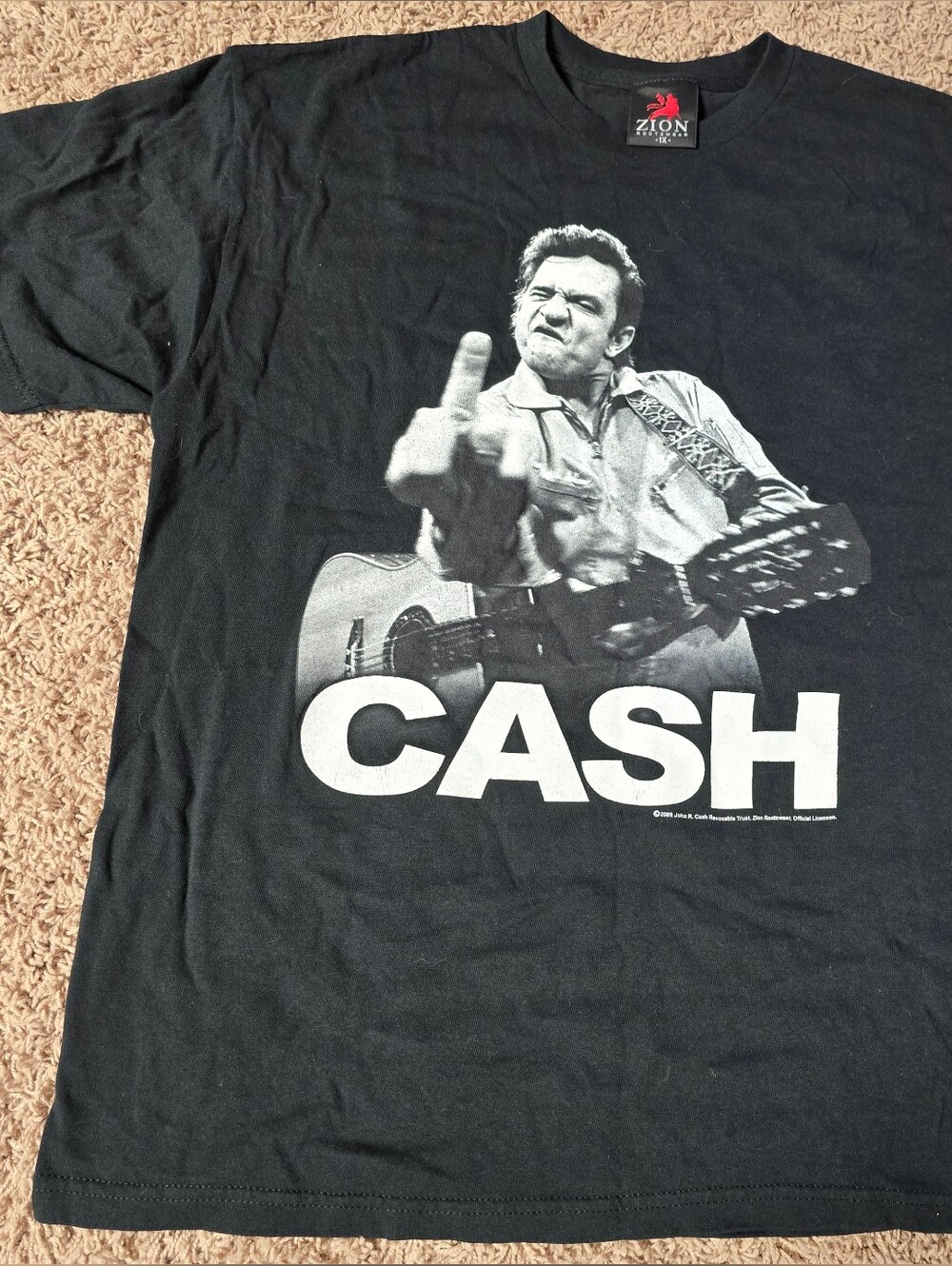 Johnny Cash "middle finger" shirt, 2008 zion rootswear
